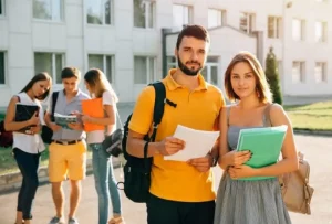 Dos estudiantes de TFG con sus apuntes de unidad didáctica.