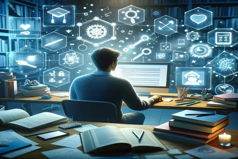 Dibujo de un estudiante investigando con Chat GPT