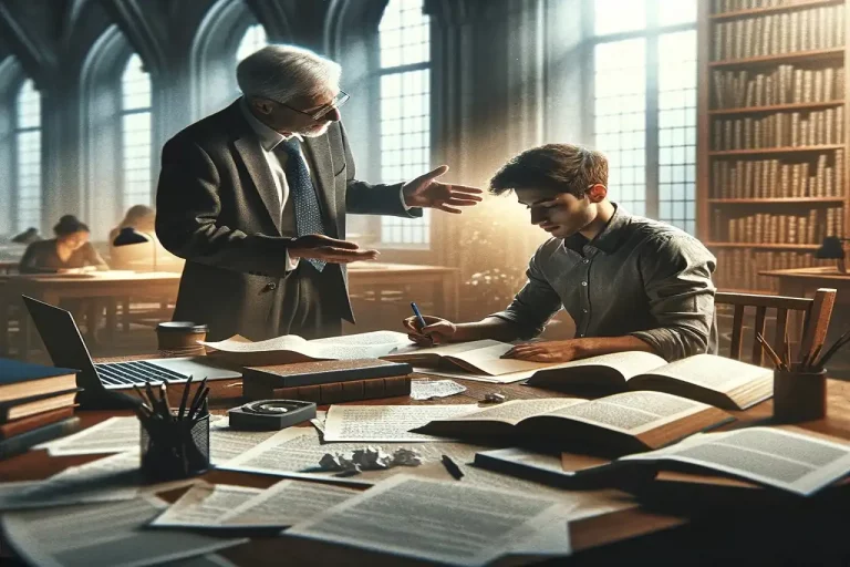 dibujo representando a un estudiante y su tutor preparando el TFG