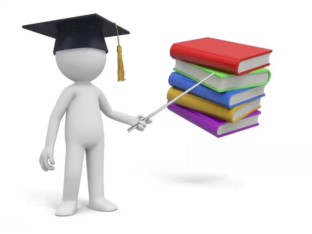 Representación en 3D de un estudiante universitario explicando las normativas TFG